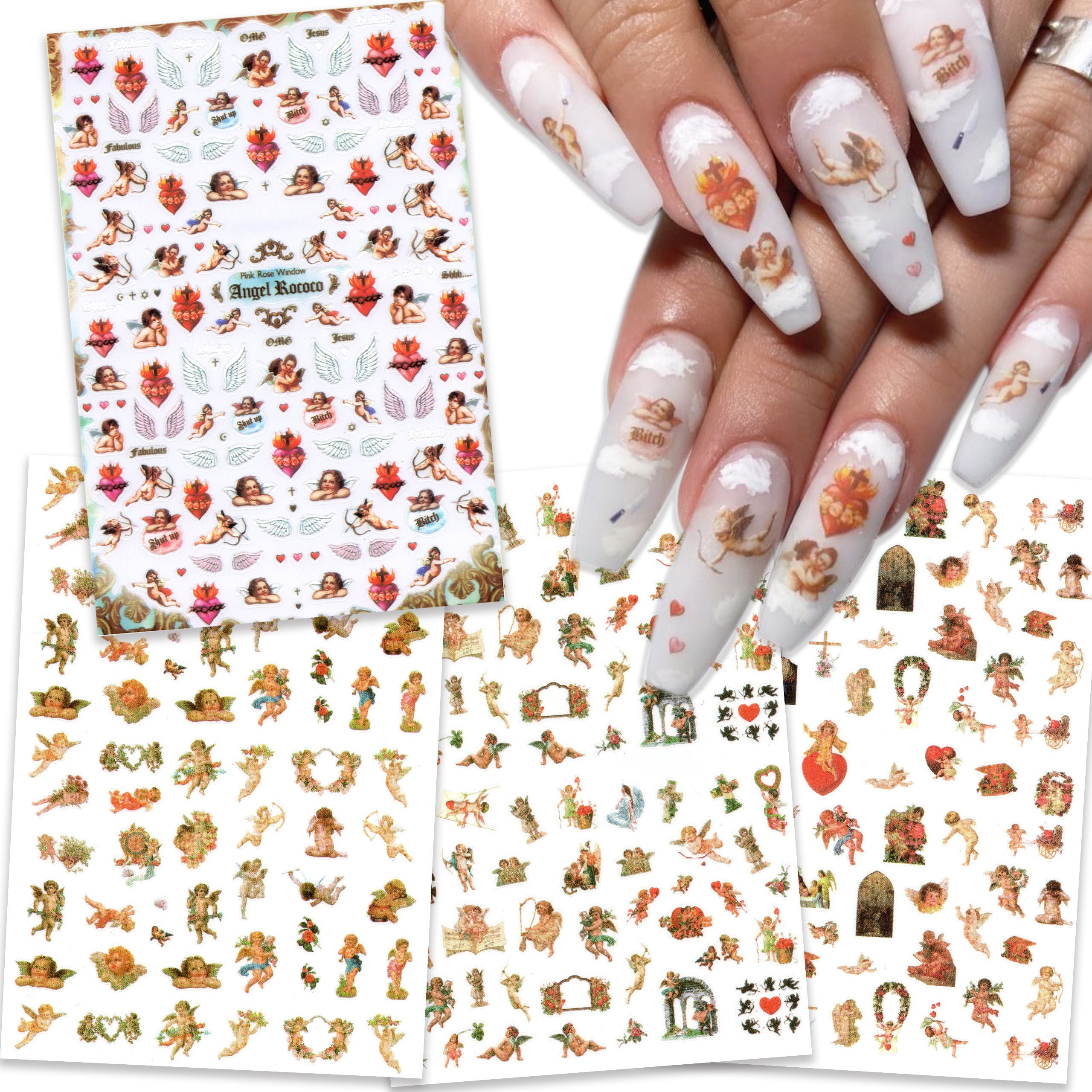 Choose Stickers or Waterslide nail decals Cherubs Holy Painting Angels water transfer Nail Stickers watersliders