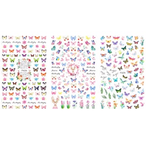 3 Large Sheets Fairy Butterfly Nail Art Stickers Best Butterfly & Flowers Nails DIY Cute Trendy Spring Summer Nail Art Deco Acrylic Nail image 5