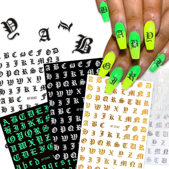 Nail Art Stickers Letter White Black Gold Nail Stickers Nails