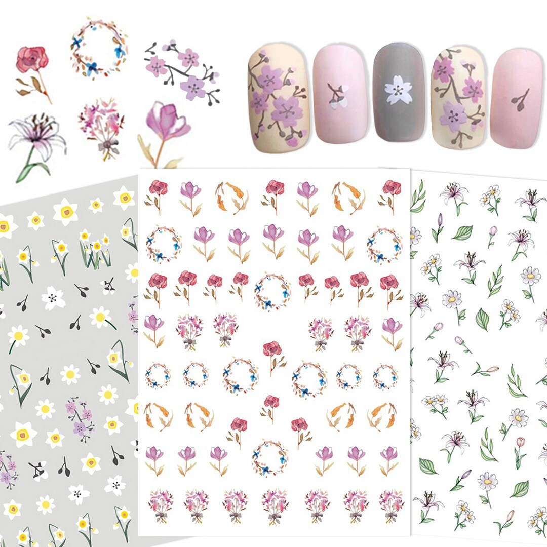 Flower Spring Nail Art Stickers | Lavender Hibiscus Lily Lilac Pink ...