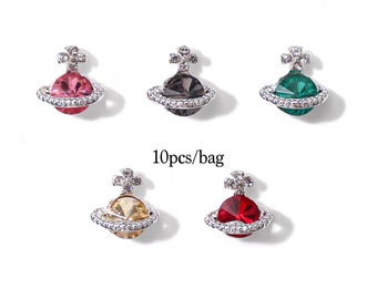 10pcs Gem Diamond Saturn Nail Charms