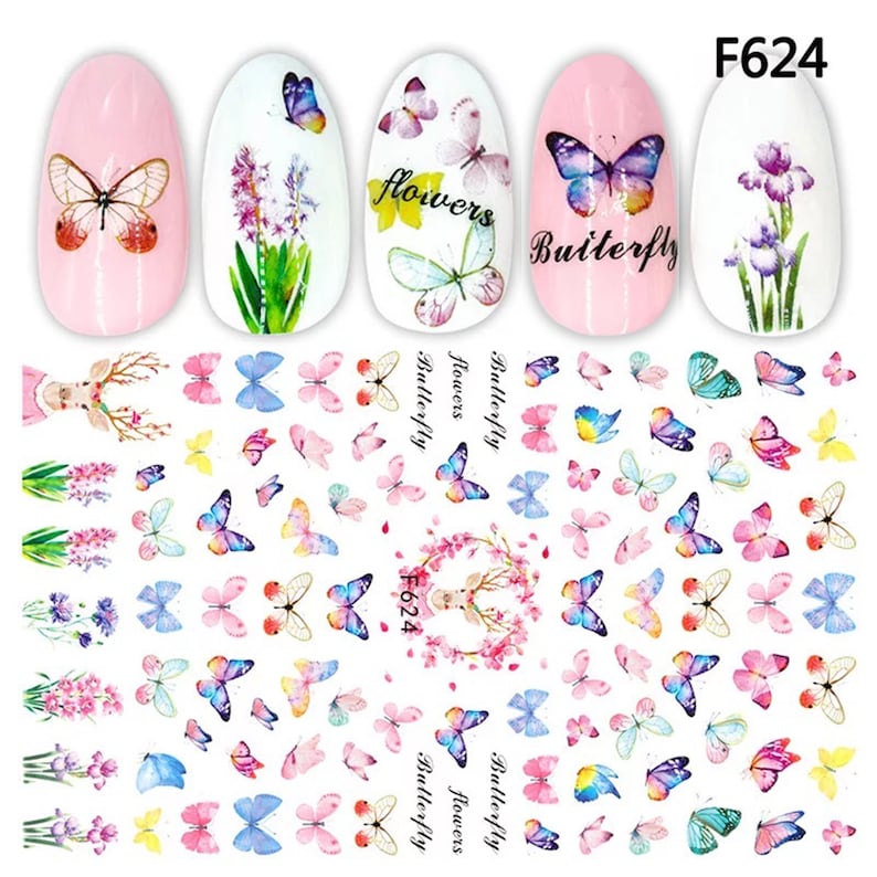 3 Large Sheets Fairy Butterfly Nail Art Stickers Best Butterfly & Flowers Nails DIY Cute Trendy Spring Summer Nail Art Deco Acrylic Nail F624