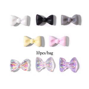 10pcs Cute Matte & Jelly Bowtie Nail Charms Bowtie Cabochon Resin | 10pcs Each Bag | W 6 x H 9mm | Flatback Fit Nail Shape