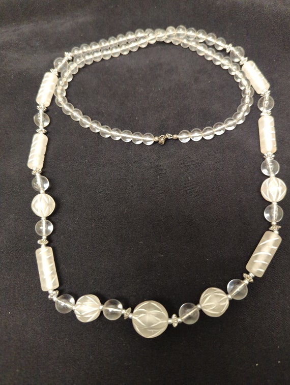 Clear and frosted carved beaded necklace Vintage