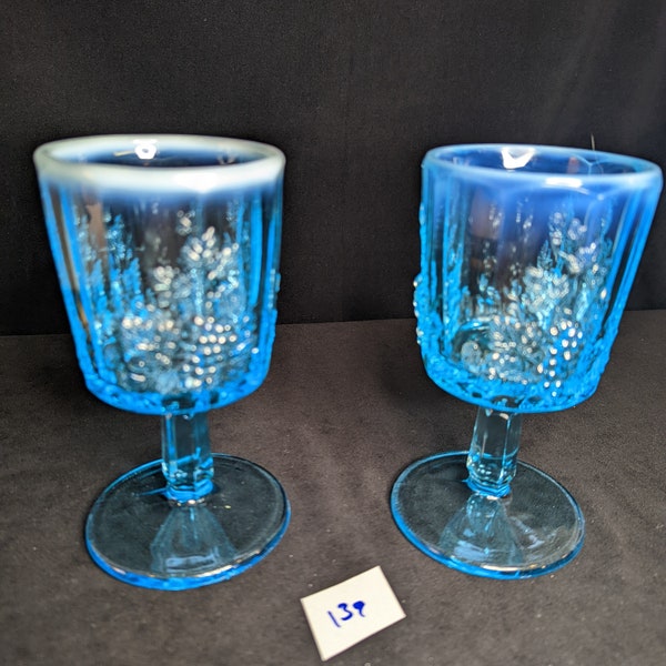 Westmoreland Paneled Grape Blue Opalescent Goblets Water Glasses 2 Available