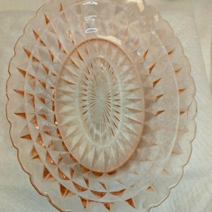 Pink Depression Glass Windsor Diamond Oval Serving Bowl