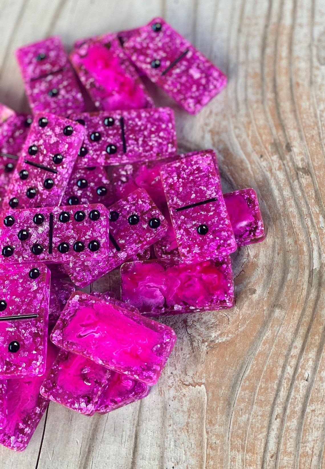 Double 6 Handmade Resin Dominoes Set / Pink and Black Etsy