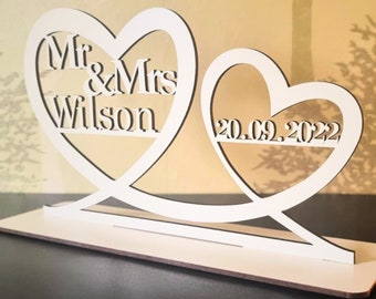 Personalised Mr & Mrs Wood Table Sign Wedding Date Decoration Gift