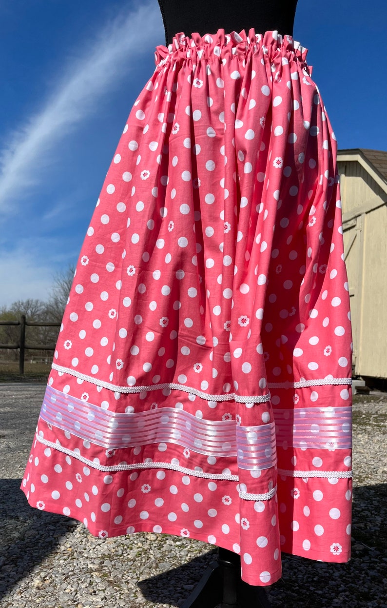Pink and White Polka Dot Ribbon Skirt Etsy