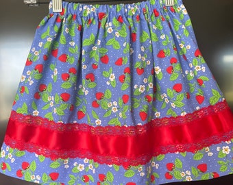 Girls Strawberry Ribbon Skirt