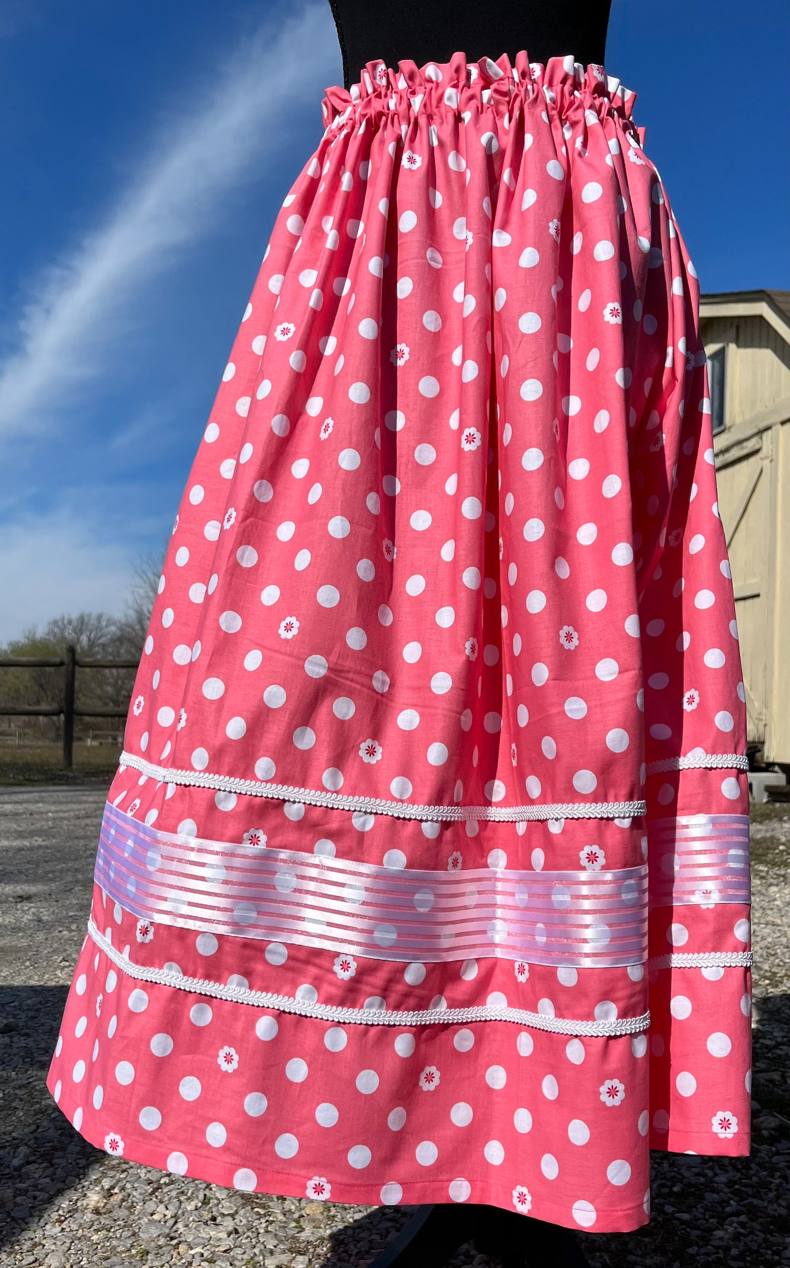 Pink and White Polka Dot Ribbon Skirt Etsy