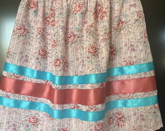 Girls Floral Ribbon Skirt