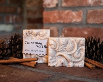 Cinnamon Soap: Goats Milk Cinnamon Essential Oil Scented Bar Soap- Cinnamon Sticks