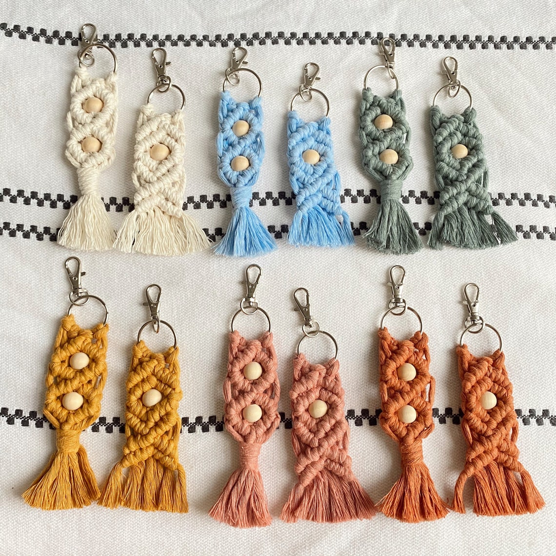Macrame keyring with wooden bead accessories handmade eco Etsy