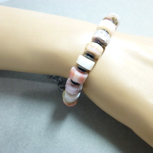 Pink Peruvian Opals and Natural Hematite Boho Style Unisex Bracelet with A Sterling Silver Clasp, for Men or Women zdjęcie 8