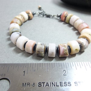 Pink Peruvian Opals and Natural Hematite Boho Style Unisex Bracelet with A Sterling Silver Clasp, for Men or Women image 4
