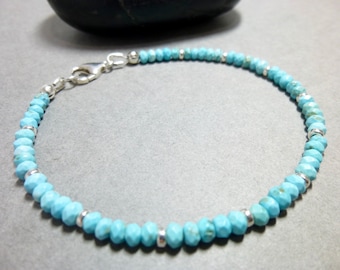 Unisex Turquoise Bracelet, Tiny Turquoise Gemstones, Sterling Silver, December Birthstone Bracelet, For Him, For Her, Natural Turquoise