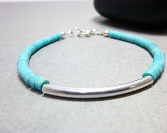 Unisex Kingman Turquoise Bracelet, December Birthstone For Him or For Her, Robin Egg Blue Turquoise and Sterling Silver Bracelet