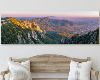 New Mexico Photography - Albuquerque Sandia Mountains Sunset - Panorama Canvas Print - Landscape Wall Art and Home Decor - Fine Art Print