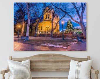Santa Fe New Mexico Photography - Basilica Christmas - Canvas, Metal, Paper Print - Landscape Wall Art and Home Decor - Fine Art Print
