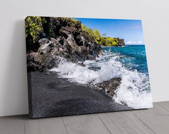 Hawaii Photography - Maui Black Sand Beach - Road to Hana - Canvas, Metal, Paper Print - Landscape Wall Art and Home Decor - Fine Art Print