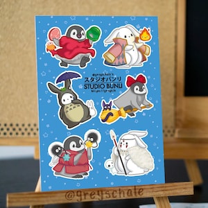 Studio Ghibli Inspired Sticker Sheet | Cute Bunny and Penguin Stickers | Kawaii Stickers
