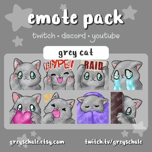Grey Cat Emotes (8 Pack) for Twitch, Discord, YouTube | Kitten Emotes | Cat Emotes | Cute CatEmotes