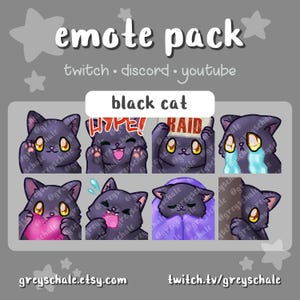 Black Cat Emotes (8 Pack) for Twitch, Discord, YouTube | Kitten Emotes | Cat Emotes | Cute Cat Emotes