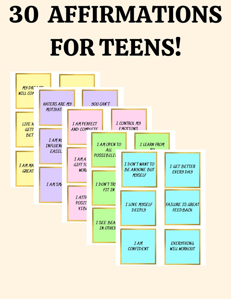 Positive Affirmations for Teens, Daily Affirmations Digital Printable for Teens, Gratitude Daily ...