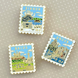 Pokemon Region Stempel Pins - SINNOH, UNOVA, KALOS