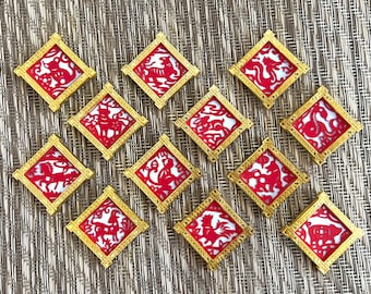 Chinese Paper Cut Jianzhi Pins - Zodiac & Fu Fortune - Lunar New Year