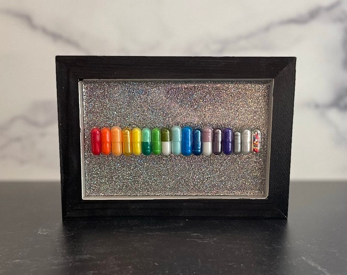 5"x7" Rainbow Chill Pill Resin Art - Disco Ball Background