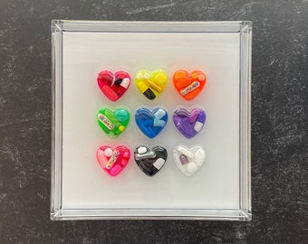 7.5"x7.5" Chill Pill Resin Art - Rainbow Hearts