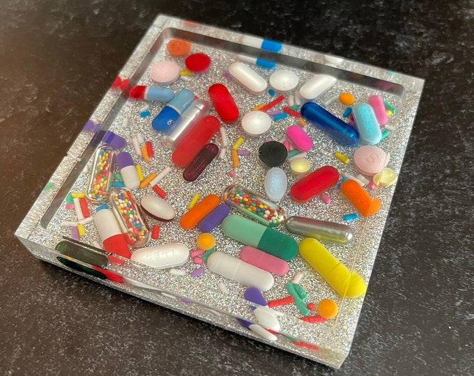 Disco Ball Chill Pill Square Trinket Tray