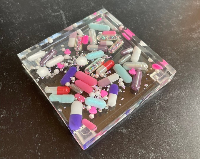 Chill Pill Square Trinket Tray - Pastel Pink, Purple, & Blue