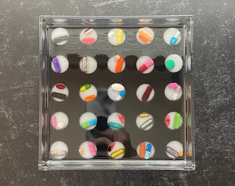 7.5"x7.5" Chill Pill Resin Art - White Dots