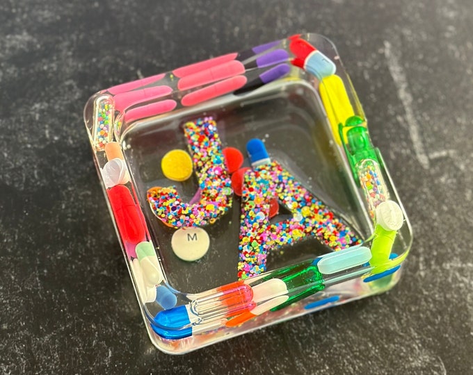 Square Clear Chill Pill Ashtray with Letters