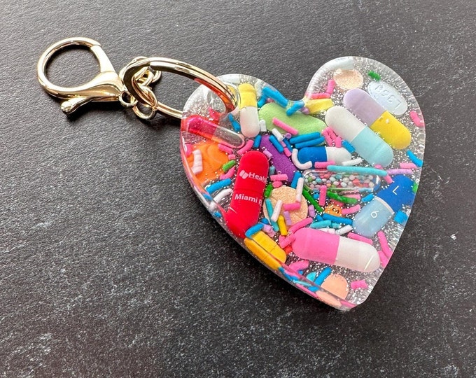 Heart Chill Pill Keychain - Disco Ball with Sprinkles
