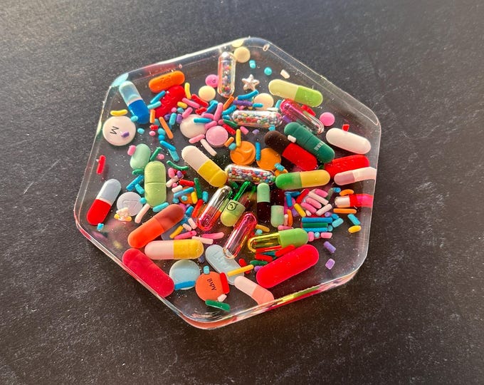 Clear Chill Pill Hexagon Coaster with Sprinkles (Single)