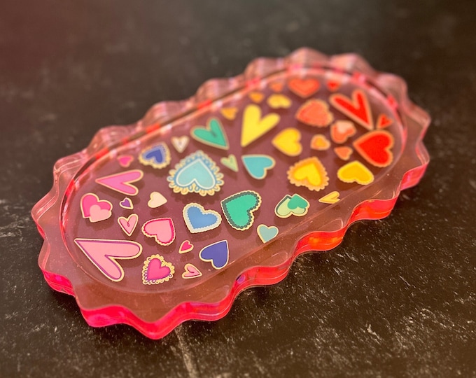 Rainbow Heart Wavy Chill Pill Resin Tray