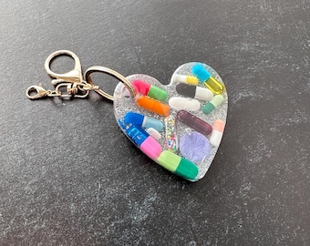 Heart Chill Pill Keychain - Disco Ball WITHOUT Sprinkles