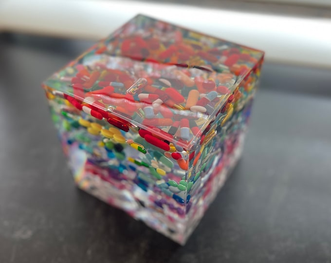 Rainbow Pill Paperweight Cube - 3", 4", 5", or 6"