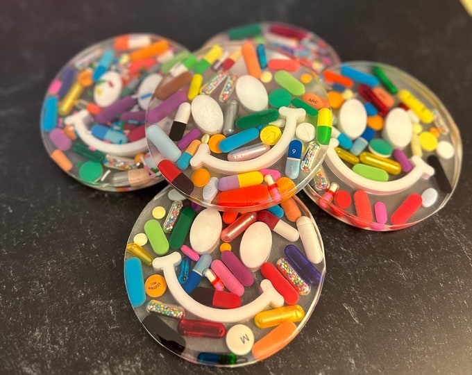 Colorful Smiley Chill Pill Coaster