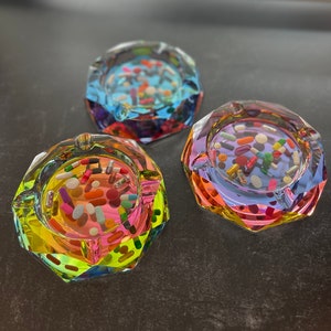 Crystal Iridescent Chill Pill Ashtray - Faceted Circle