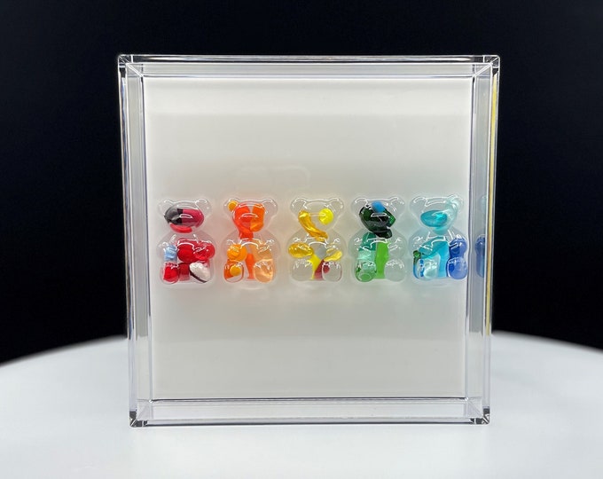 NEW 7.5"x7.5" Chill Pill Resin Art - Rainbow Bears