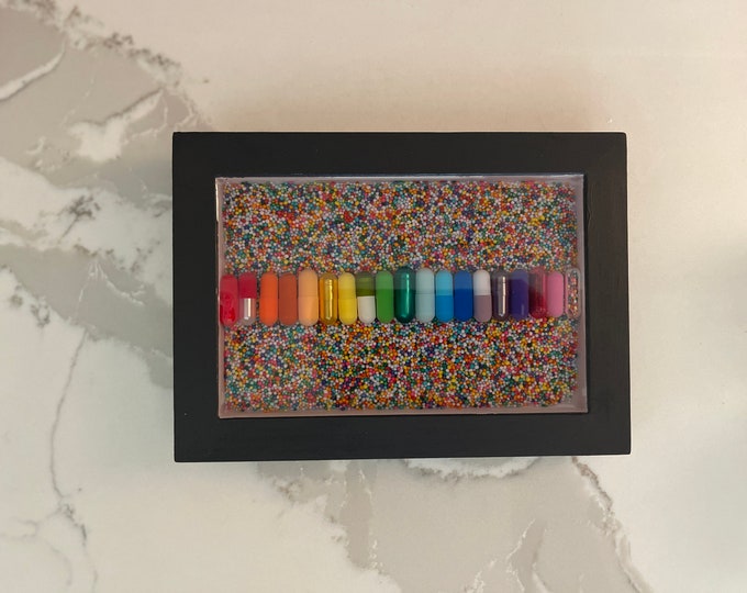 5"x7" Rainbow Chill Pill Resin Art - Sprinkle Background