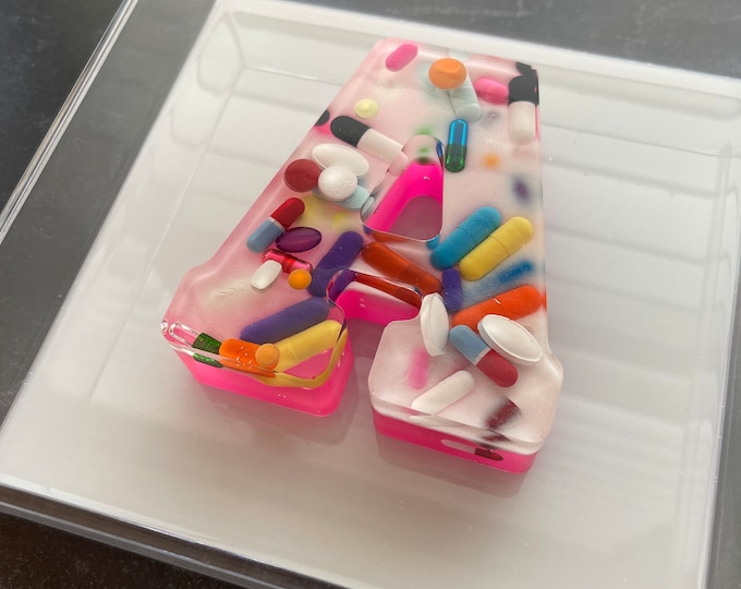 7.5"x7.5" Chill Pill Resin Art - Initial