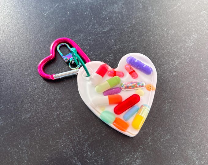 Heart Chill Pill Keychain - White Background