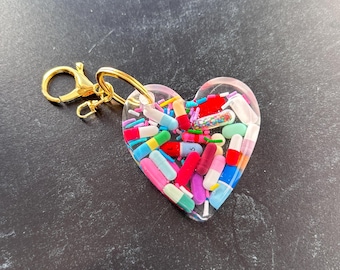 Heart Chill Pill Keychain - Colorful with Sprinkles
