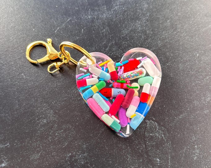 Heart Chill Pill Keychain - Colorful with Sprinkles